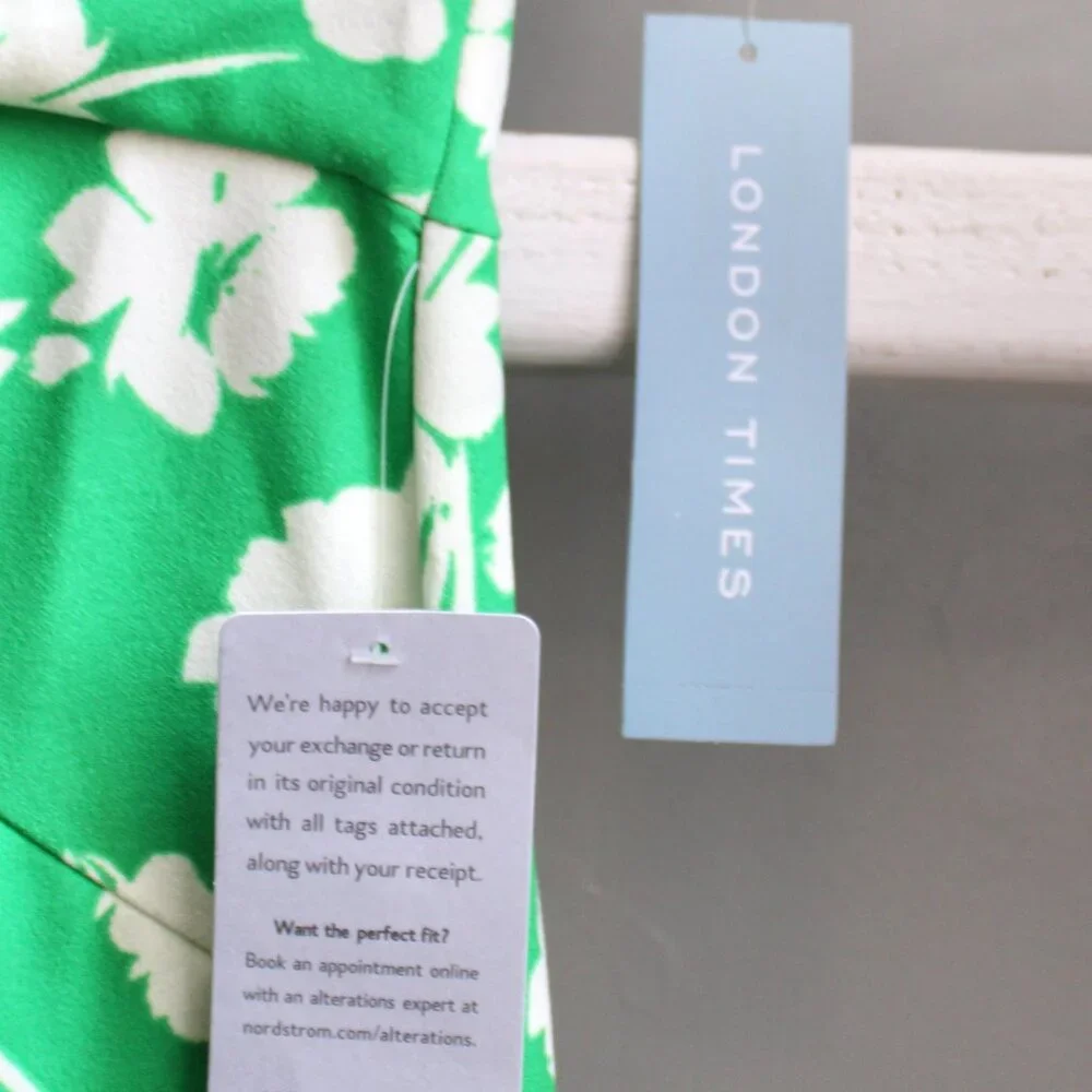 LONDON TIMES Twisted Sheath Floral Short Sleeve Dress Green & White Size 8 NWT - Picture 7 of 8